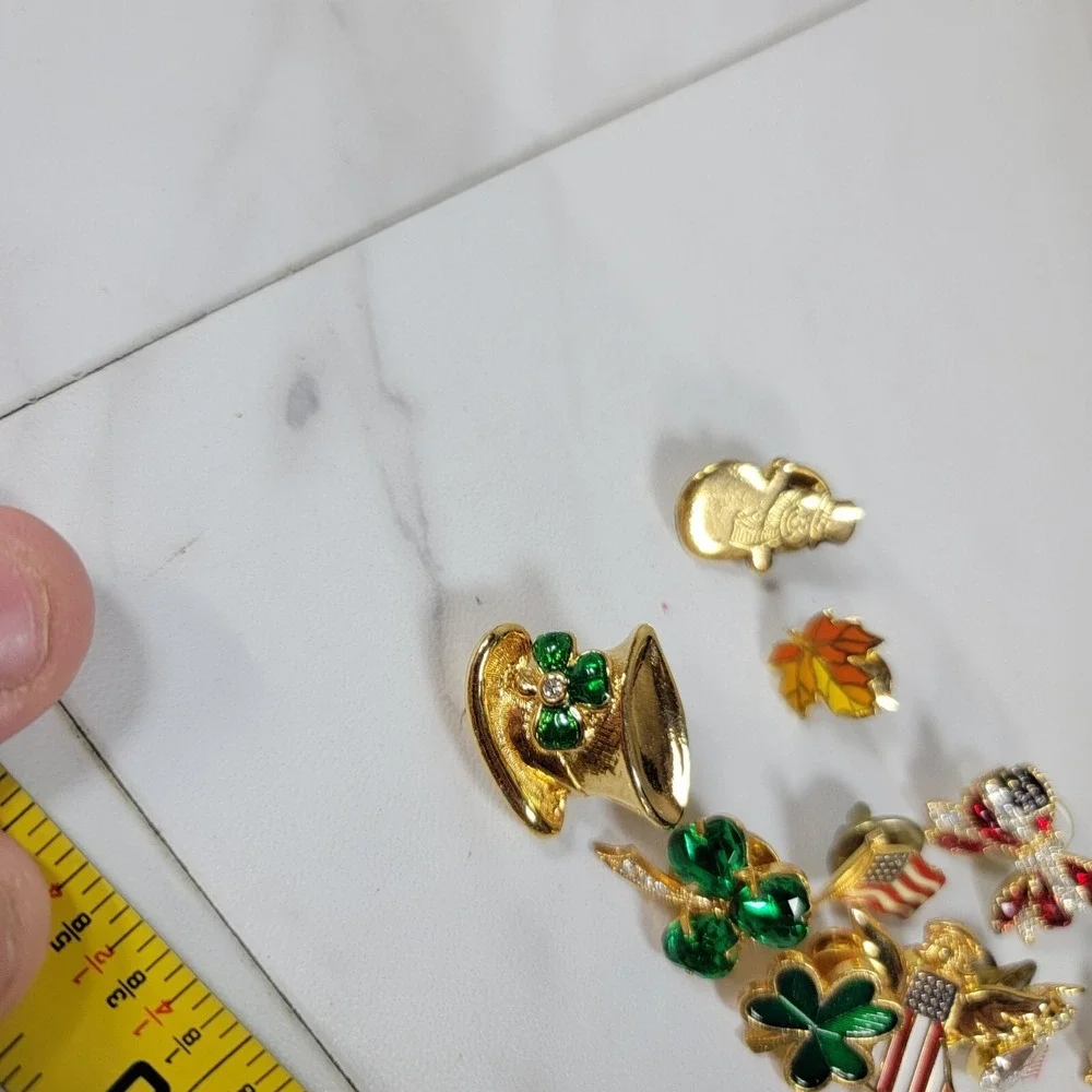 Lot Of Holiday Lapel Hat Pins Enamel Shamrock Flag Leaf Earring‎ Set